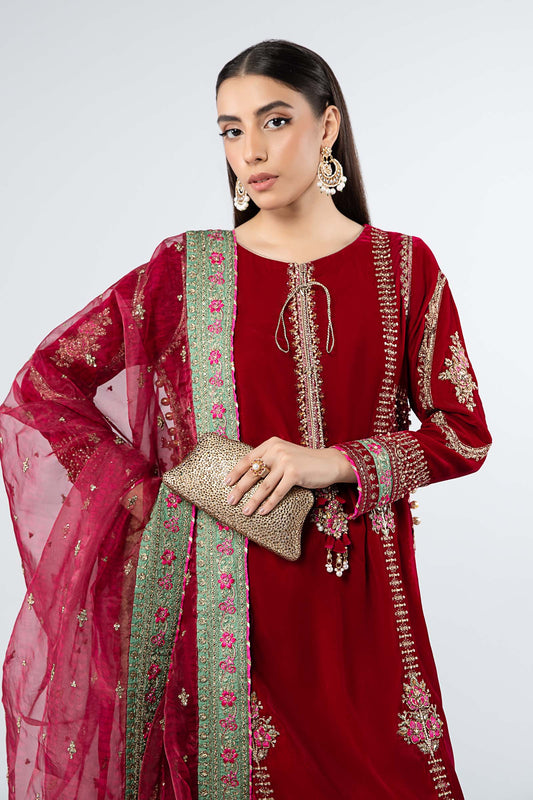 3 Piece Embroidered Velvet Suit